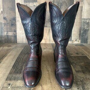 Lucchese Black and Burgundy Leather Cowboy Boots